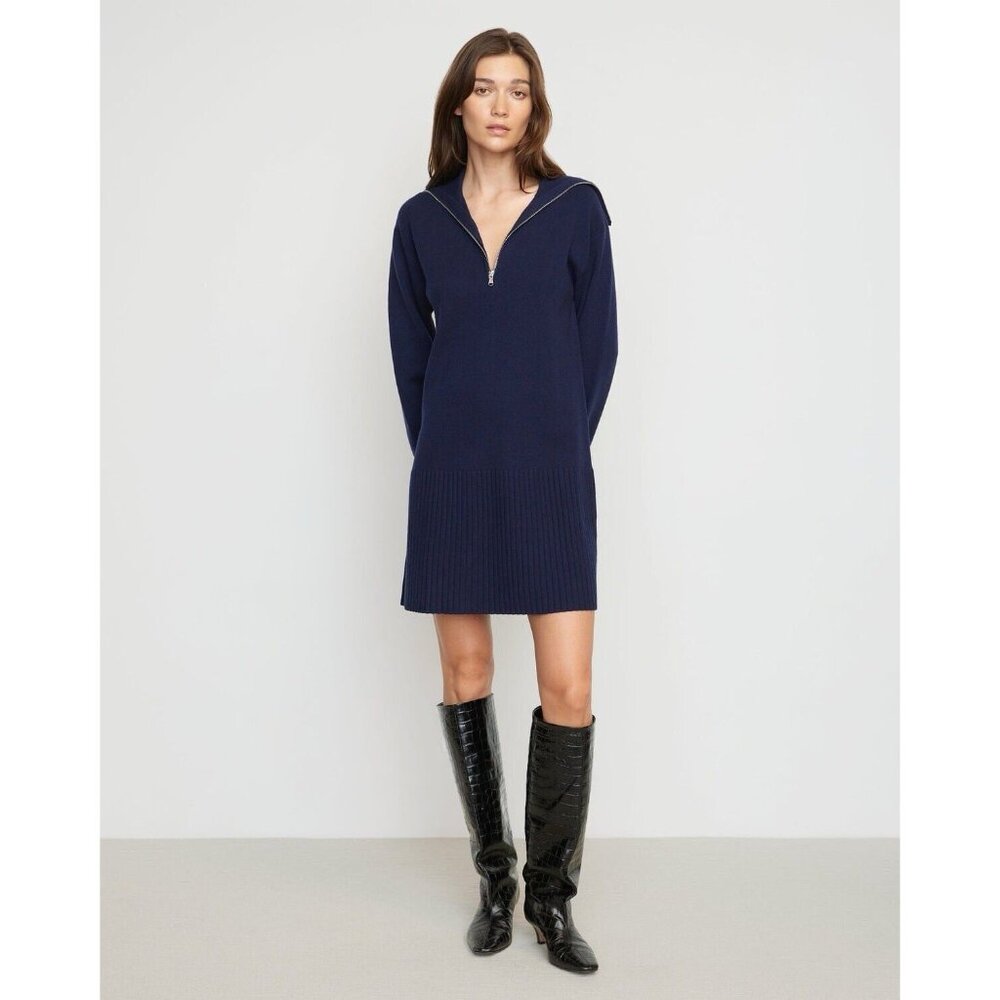 Modern Citizen Womens Milly Sweater Dress Sz Small Navy Blue Zip Collar Preppy
